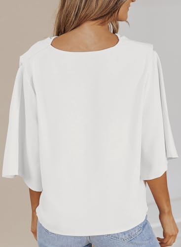 Dokotoo Sexy Womens Tops and Blouses Summer Short Sleeve V Neck Solid Color Ladies Wrap Draped Front Business Casual Chiffon Shirts Dressy Tops for Work Professional Spring Fashion 2024, White X-Large