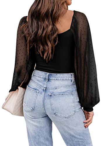 DOROSE Women's Long Sleeve Tops Lace Casual Blouses T Shirts Black Medium