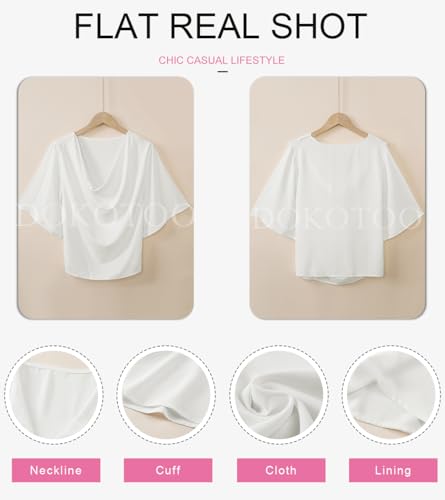 Dokotoo Sexy Womens Tops and Blouses Summer Short Sleeve V Neck Solid Color Ladies Wrap Draped Front Business Casual Chiffon Shirts Dressy Tops for Work Professional Spring Fashion 2024, White X-Large