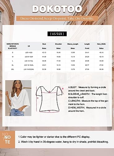 Dokotoo Sexy Womens Tops and Blouses Summer Short Sleeve V Neck Solid Color Ladies Wrap Draped Front Business Casual Chiffon Shirts Dressy Tops for Work Professional Spring Fashion 2024, White X-Large