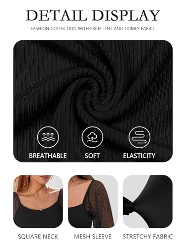 DOROSE Women's Long Sleeve Tops Lace Casual Blouses T Shirts Black Medium