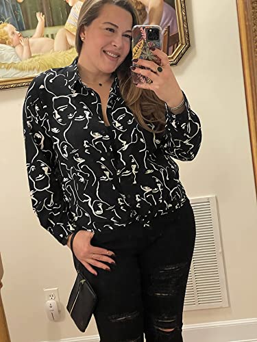Blouses for Women Fashion, Casual Long Sleeve Button Down Shirts Tops, XS-3XL (Face Black, X-Large)