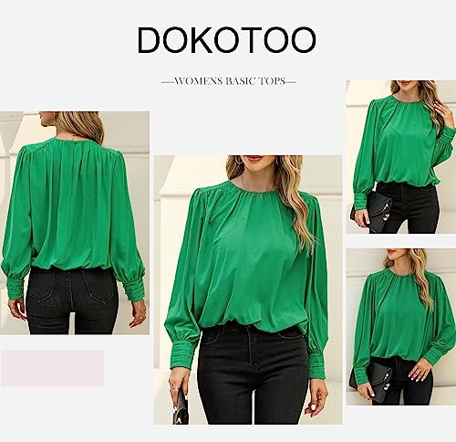 Dokotoo Womens Juniors Spring Summer Shirts and Blouses for Women 2024 Trendy T-Shirts Padded Shoulder Long Sleeve Tunic Tops Loose Work Business Dressy Tee Shirts Green Medium
