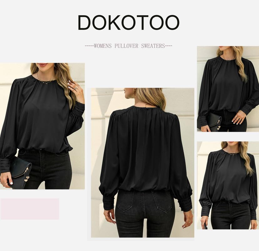 Dokotoo Womens Juniors Spring Summer Shirts and Blouses for Women 2024 Trendy T-Shirts Padded Shoulder Long Sleeve Tunic Tops Loose Work Business Dressy Tee Shirts Green Medium