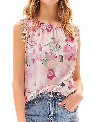 Women's Blouses and Tops Dressy for Summer Casual Chiffon Sleeveless Loose fit Shirts Ruffle Neckline Fashion for Work Floral S