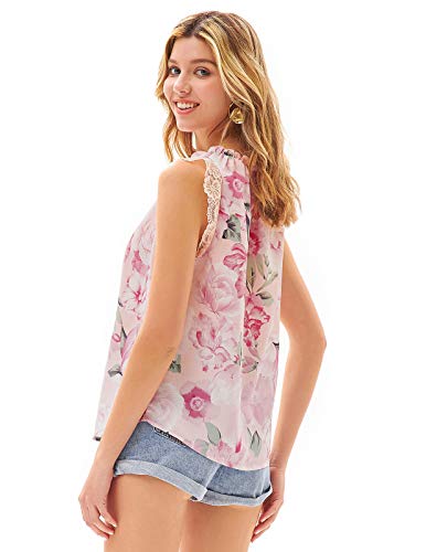 Women's Blouses and Tops Dressy for Summer Casual Chiffon Sleeveless Loose fit Shirts Ruffle Neckline Fashion for Work Floral S