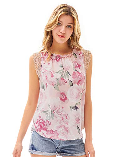 Women's Blouses and Tops Dressy for Summer Casual Chiffon Sleeveless Loose fit Shirts Ruffle Neckline Fashion for Work Floral S