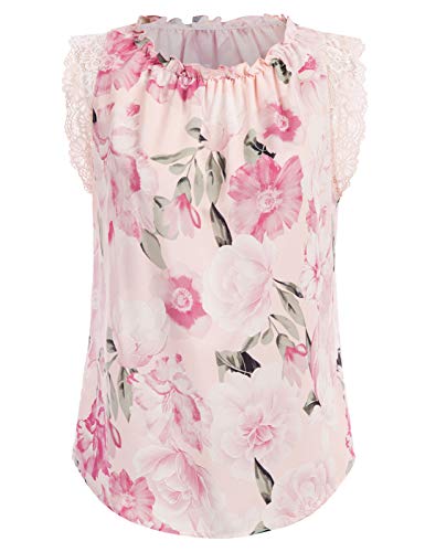 Women's Blouses and Tops Dressy for Summer Casual Chiffon Sleeveless Loose fit Shirts Ruffle Neckline Fashion for Work Floral S