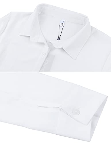Diosun Womens Button Down V Neck Shirts Long Sleeve Office Casual Business Plain Blouses Tops (Medium, White, m)