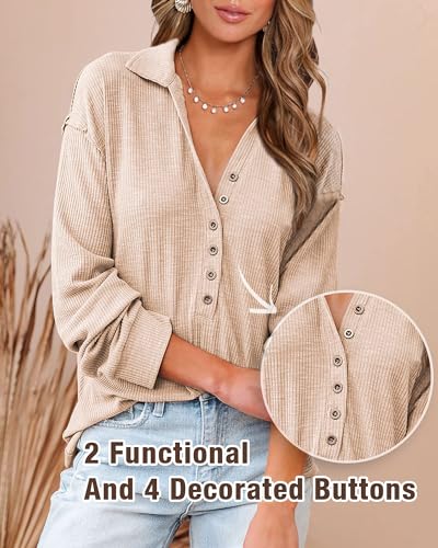 BTFBM Women Casual Button Down Fall Blouses 2024 Long Sleeve Solid Business Work Tops Cute Relaxed Fit Shirts(Solid Apricot, Medium)