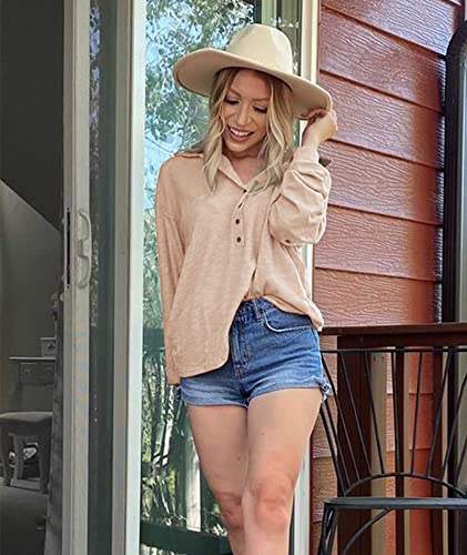 BTFBM Women Casual Button Down Fall Blouses 2024 Long Sleeve Solid Business Work Tops Cute Relaxed Fit Shirts(Solid Apricot, Medium)