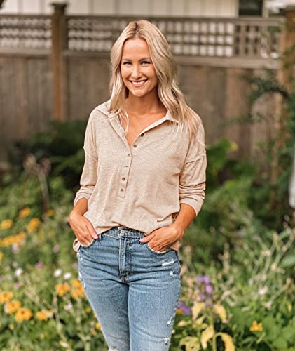 BTFBM Women Casual Button Down Fall Blouses 2024 Long Sleeve Solid Business Work Tops Cute Relaxed Fit Shirts(Solid Apricot, Medium)