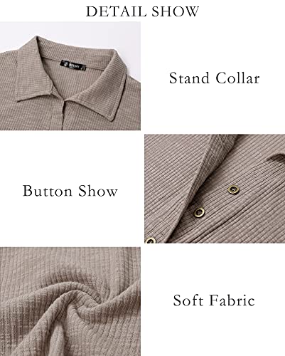 BTFBM Women Casual Button Down Fall Blouses 2024 Long Sleeve Solid Business Work Tops Cute Relaxed Fit Shirts(Solid Apricot, Medium)