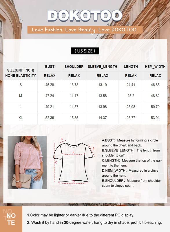 Dokotoo Womens Tops Half Sleeve Shirred Blouses for Women Dressy Casual Crewneck Lace Textured Flowy Black Shirts for Women XX-Large