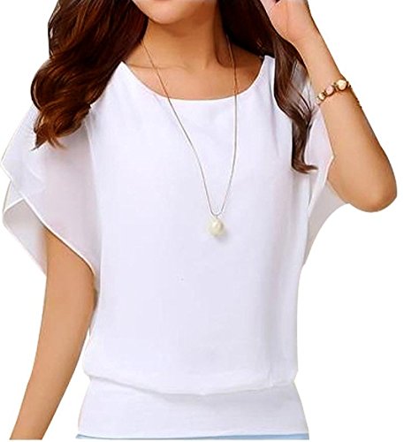 VIISHOW Women's Loose Casual Short Sleeve Chiffon Top T-Shirt Blouse White XXL