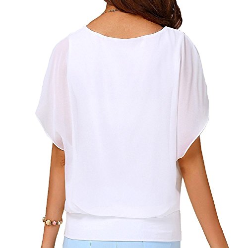 VIISHOW Women's Loose Casual Short Sleeve Chiffon Top T-Shirt Blouse White XXL