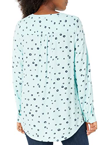 Amazon Essentials Women's Long-Sleeve Woven Blouse, Aqua Blue Poppy, X-Large