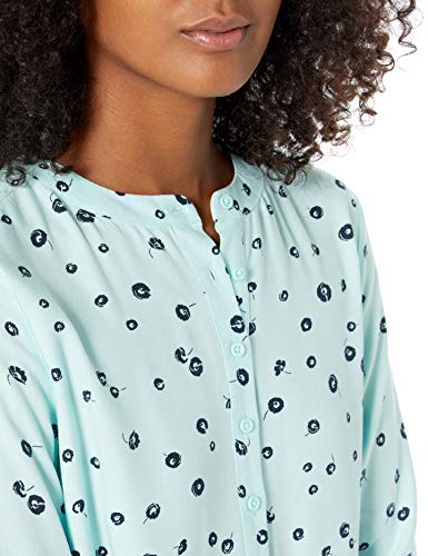 Amazon Essentials Women's Long-Sleeve Woven Blouse, Aqua Blue Poppy, X-Large