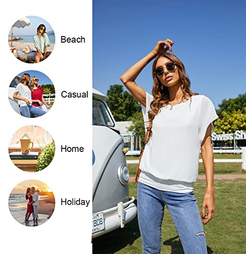 VIISHOW Women's Loose Casual Short Sleeve Chiffon Top T-Shirt Blouse White XXL