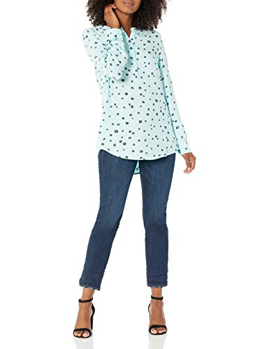Amazon Essentials Women's Long-Sleeve Woven Blouse, Aqua Blue Poppy, X-Large