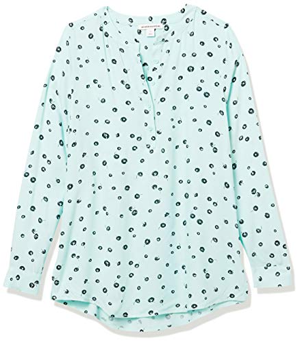 Amazon Essentials Women's Long-Sleeve Woven Blouse, Aqua Blue Poppy, X-Large