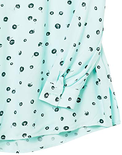 Amazon Essentials Women's Long-Sleeve Woven Blouse, Aqua Blue Poppy, X-Large