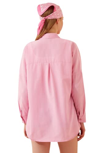 Womens Dressy Blouses Tops, Casual Long Sleeve Loose Fit Button Down Shirts (X-Large, Pink)
