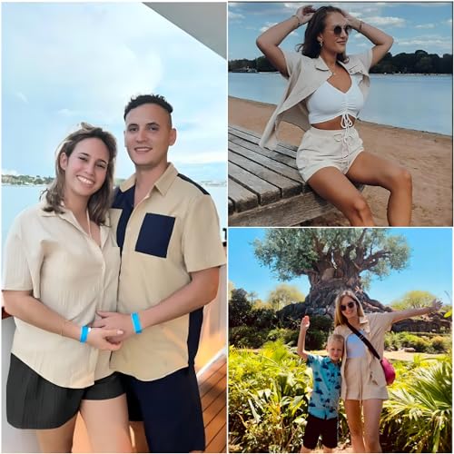 HOTOUCH Button Up Shirts Women Casual Button Down Blouses Loose Fit V Neck Collared Shirts Cotton Linen Tops Khaki