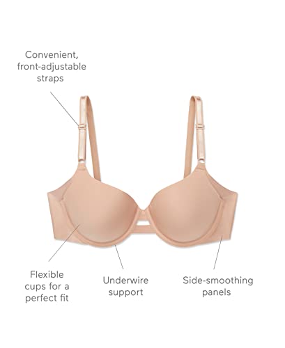 Warner's Women's No Side Effects Underarm-Smoothing Comfort Underwire Lightly Lined T-Shirt Bra 1356, Toasted Almond, 34C
