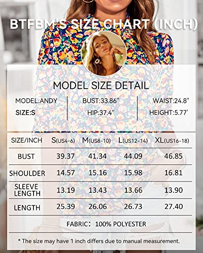 BTFBM Women's Summer Boho Shirt Top Ruffle Short Sleeve Frill Trim Mock Neck Floral Print 2024 Casual Blouses Shirts Tops(Floral Black, Medium)