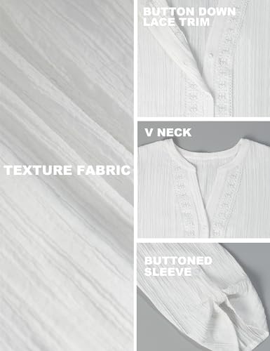 Blooming Jelly Womens Button Down Shirts Lace Crochet Work Blouses Business Casual Tops 2024 (X-Large, White)