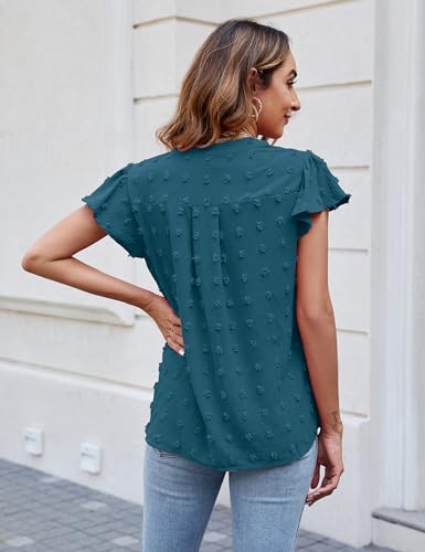 Blooming Jelly Womens White Blouse V Neck Ruffle Sleeve Flowy Shirts Dressy Casual Cute Summer Tops