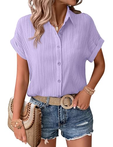 Zeagoo Dress Shirts for Women Short Sleeve Button Down Cute Summer Top Casual Lightweight Collar Work Blouse