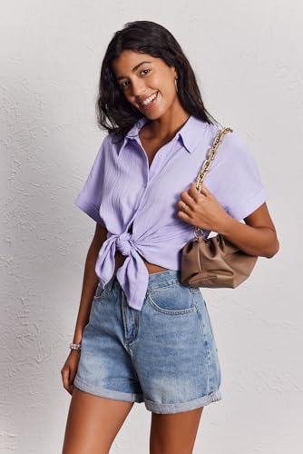 Zeagoo Dress Shirts for Women Short Sleeve Button Down Cute Summer Top Casual Lightweight Collar Work Blouse