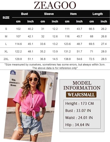 Zeagoo Dress Shirts for Women Short Sleeve Button Down Cute Summer Top Casual Lightweight Collar Work Blouse