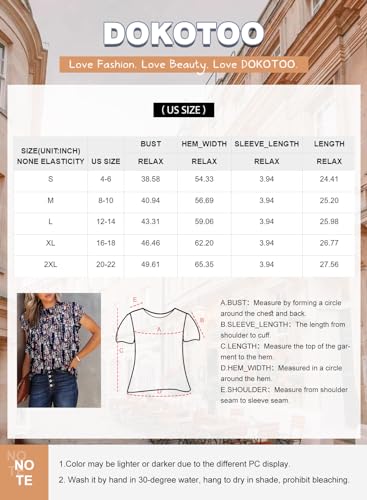 Dokotoo Fashion Crewneck Blouses for Women Ruffle Cap Sleeve Relaxed Baggy T-Shirts 2024 Ladies Tops and Blouses Dressy Casual Flowy Smocked Floral Print Babydoll Shirts for Women Green Medium