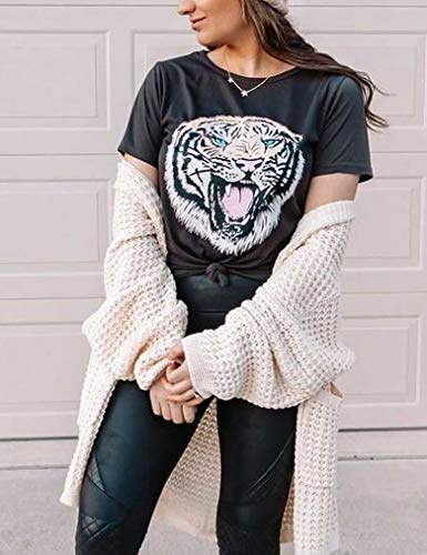 Tiger Printed Tshirts,Womens Summer Crewneck Graphic Tee Short Sleeve Shirt Blouse Tops (XL, 03 Smock Gray)