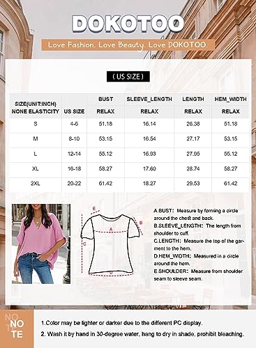 Dokotoo Summer Tops for Women 2024 Solid Spring V Neck Frayed Edges Batwing Half Sleeve Shirts Loose Fit Textured Fabrication Blouse Tops Yellow XL