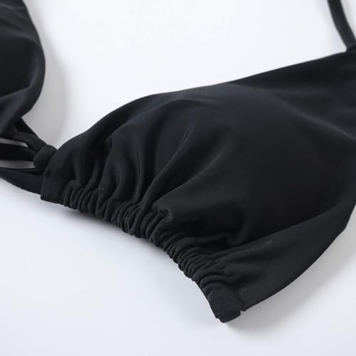 MOSHENGQI Women Sexy Brazilian Bikini 2 Piece Spaghetti Strap Top Thong Swimsuit Bathing Suit(M,0Solid Black)