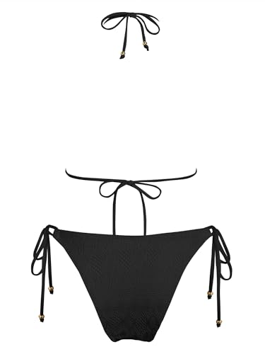 ZAFUL Women's Triangle Crochet String Bikini Sets Halter High Cut Sexy Swimsuits Two Piece Bathing Suits Black