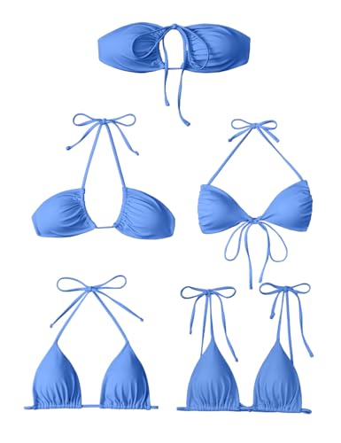 FAIABLE Bikini Sets for Women Adjustable Sexy String Bikini Two Piece Bathing Suits V Neck Push Up Triangle Top Swimwear Lake Blue