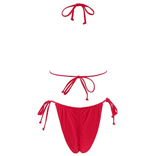 SUUKSESS Women String Triangle Bikini Sets Tie Side Thong Sexy Halter Swimsuits 2 Pieces (Red, M)