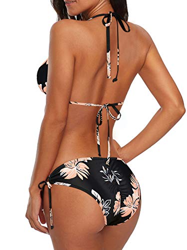 Century Star Women Tie Side Bottom Padded Top Triangle Bikini String Bathing Suit Two Piece Swimsuit Z Black Pink 8-10