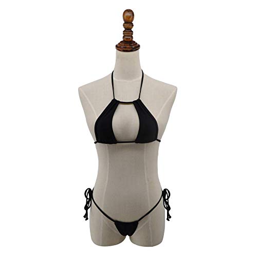 SHERRYLO Micro Bikini Mini G-String Thong Bathing Suits Contrast Trim Swimwear Women Full Black