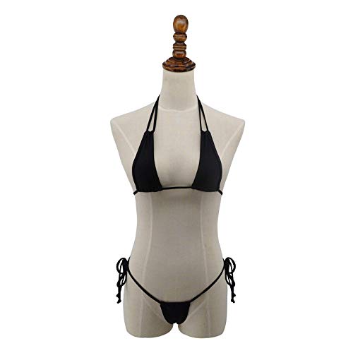 SHERRYLO Micro Bikini Mini G-String Thong Bathing Suits Contrast Trim Swimwear Women Full Black