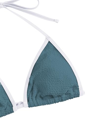 ZAFUL String Bikini Sets for Women Color Block High Cut Two Piece Push Up Triangle Top Swimwear Bathing Suit Swim Suits for Women 2024 Bluish Cyan