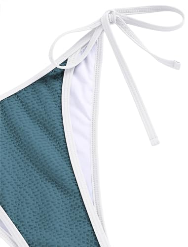 ZAFUL String Bikini Sets for Women Color Block High Cut Two Piece Push Up Triangle Top Swimwear Bathing Suit Swim Suits for Women 2024 Bluish Cyan