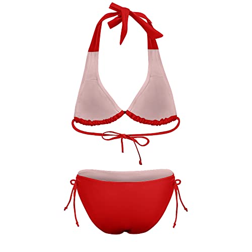 Womens Swimsuits Bikini Supportive Bikini Top String Bikini Bottoms Sexy Triangl Bikini Set Red XS
