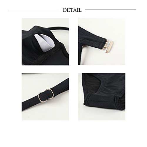 MOSHENGQI Women High Wasited Bikini Shoulder Strap 2 Piece High Cut String Swimsuits, 33 Black, Small