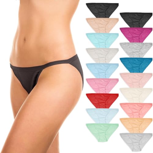 Sexy Basics Womens 12 Pack & 18 Pack String Bikini Briefs | 100% Cotton Underwear